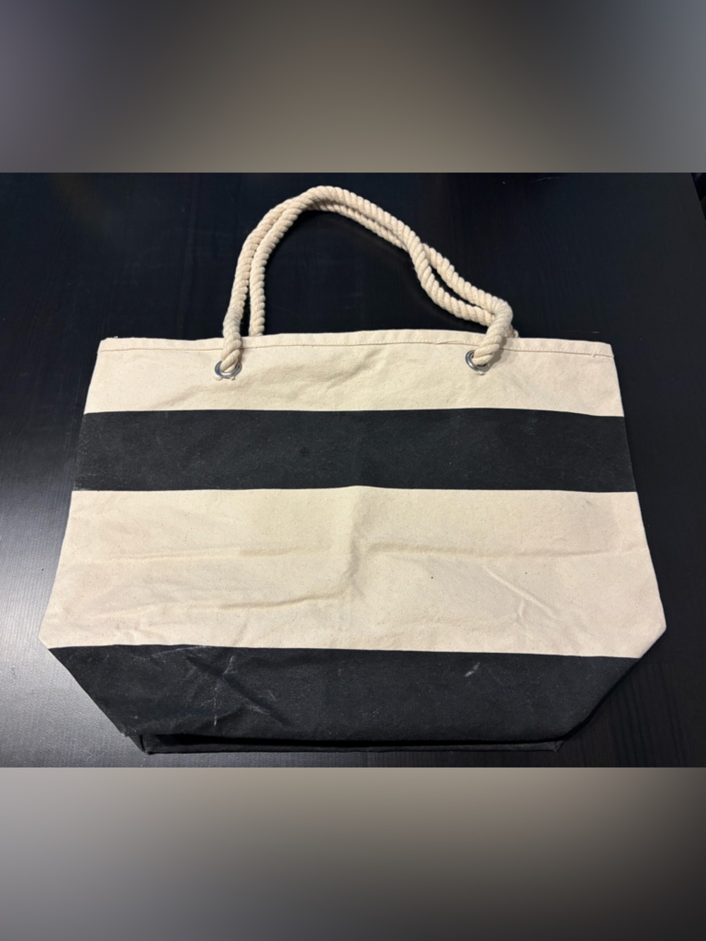 Coca-Cola Canvas Tote Black Cream Striped Nautical Rope Handle Beach Bag - Picture 3 of 9